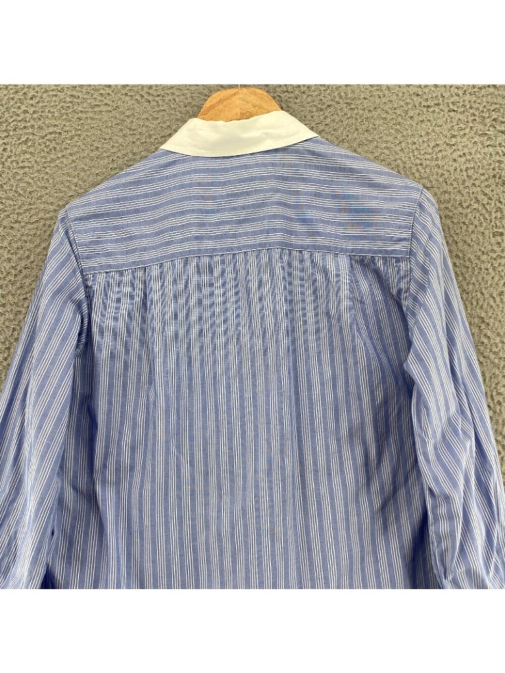 Talbots Shirt Womens 6 Petite VTG Blue Striped Cotton Button Up Contrast Collar - Picture 4 of 10